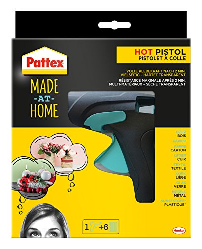 Pattex Made at Home Heißklebepistole / Klebepistole mit mechanischem Vorschub und hitzeisolierter Düse / Set mit Pattex Heißklebepistole + 6 Klebesticks, Ø 11 mm