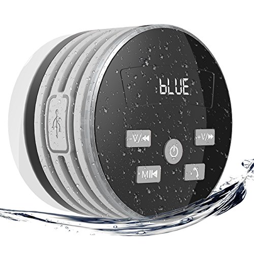 EXTSUD IPX7 Bluetooth Lautsprecher, mit FM Radio 5W Tragbarer Duschradio Wireless Lautsprecher Badradio Freisprecheinrichtung für Outdoor, Dusche (Grau)