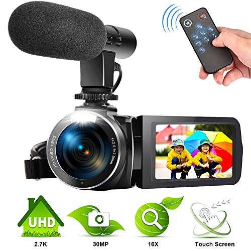 Videokamera 2,7K Camcorder YouTube Kamera für Videos 30MP Digitalkamera Videokamera mit Mikrofon und Fernbedienung