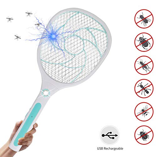 MojiDecor Elektrische Fliegenklatsche Fliegenfänger Moskito Zapper/Insektenvernichter mit LED-Beleuchtung - USB wiederaufladbar - Doppelte Schichten Mesh Schutz|MEHRWEG