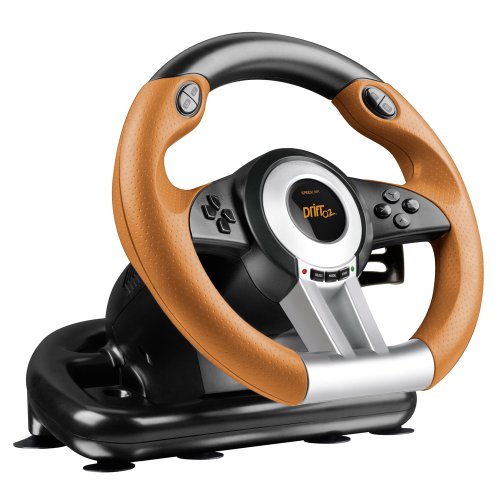 Speedlink Gaming Lenkrad für PC / Computer - DRIFT O.Z. Racing Wheel USB (Schaltknüppel, Gas- und Bremse-Pedale - Vibration, 180° Lenkbereich  - Controller für Driving Games oder andere Simulator-Spiele) schwarz/orange