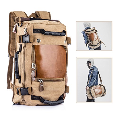Overmont 35I Multifunktionale Vintage Herren Rucksack Tasche für Reise Camping Wandern Ausflug Outdoor Khaki/ Schwarz