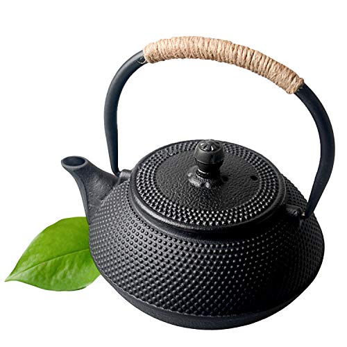 HwaGui-Japanische Teekanne Gusseisen mit Siebeinsatz Schwarz Teekanne Asiatisch 0,6l / 600ml [MEHRWEG]