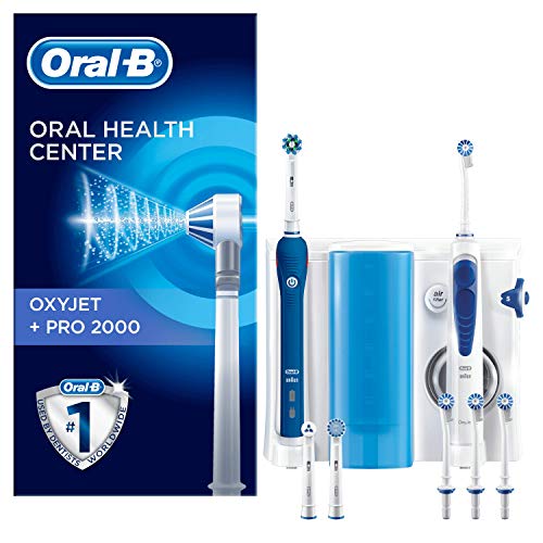 Oral-B Mundpflege-Center, Pro 2000 Elektrische Zahnbürste + OxyJet Munddusche, für eine sanfte Reinigung am Zahnfleischrand, 4 OxyJet Aufsteckdüsen