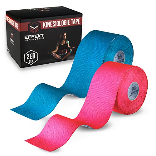 Effekt Manufaktur Kinesiologie Tape in verschiedenen Farben (5m x 5cm) - Elastische und Wasserfeste Kinesio Tapes Sport Kinesiotapes (Hellblau + Pink, 2er Set)