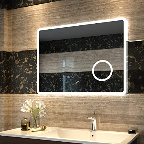 Duschdeluxe LED Spiegel Badspiegel Beleuchtung 80 x 60 x 3,5 cm Badezimmerspiegel Lichtspiegel Wandspiegel nergieeffizienzklasse A ++ mit Touch Schalter, IP44 Energiesparend, kaltweiß