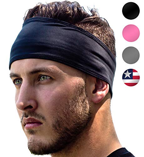 Stirnband Damen und Herren | Haarband Sport Schweißband mit Anti-Rutsch-Streifen | Sport Stirnband für alle Kopfgrößen (Schwarz)