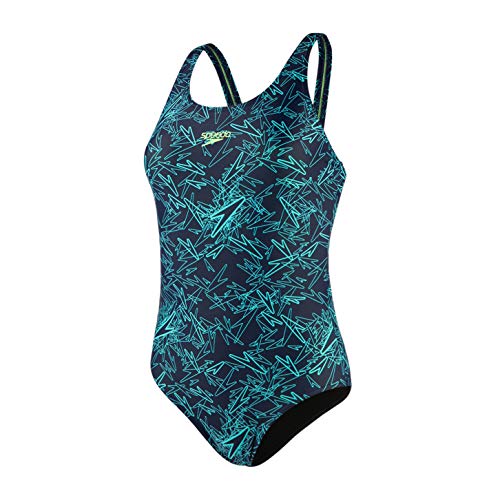 Speedo Damen Boom Allover Muscleback Badeanzug, Navy/Aqua Splash/Brt, 38