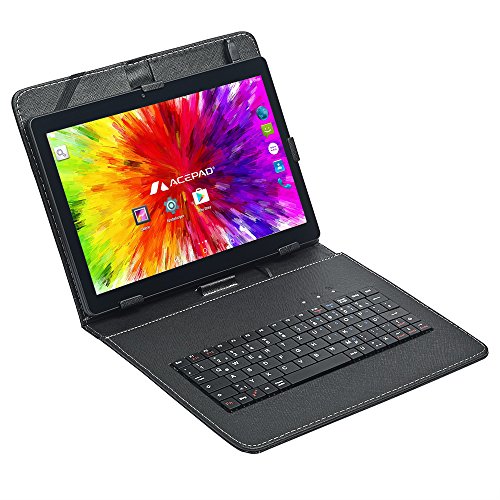 ACEPAD A140 (10.1') 3G Tablet PC, 2GB RAM, 64GB Speicher, 1920x1200, Dual-SIM, Octa Core, Android 7, WiFi/WLAN/Bluetooth, USB/SD (Schwarz mit Tastaturtasche)