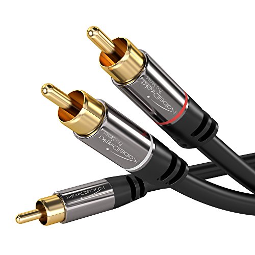 KabelDirekt - Cinch Audio Y-Kabel - 5m - (Koaxialkabel geeignet für Verstärker, Stereoanlangen, HiFi Anlagen & andere Geräte mit Cinch Anschluss, 1 Cinch zu 2 Cinch)