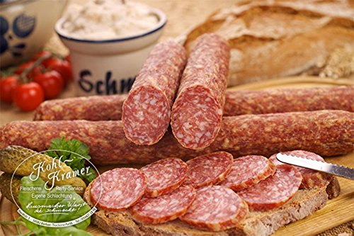Die Weltmeister Wurst! Ahle Wurst nordhessische Spezialität perfekte Geschenkidee – Stracke edel Salami geräuchert am Stück - luftgetrocknete Mettwurst – (luftgetrocknet, 400 gr)