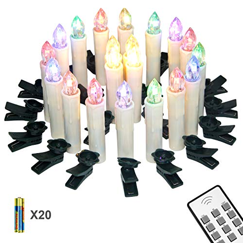 Yorbay 20er kabellose LED Kerzen Weihnachtskerzen IP64 wasserdicht RGB&Warmweiß mit Batterien, Dimmbar mit Fernbedienung und Timerfunktion, als Dekoration für Weihnachten, Weihnachtsbaum, Hochzeit