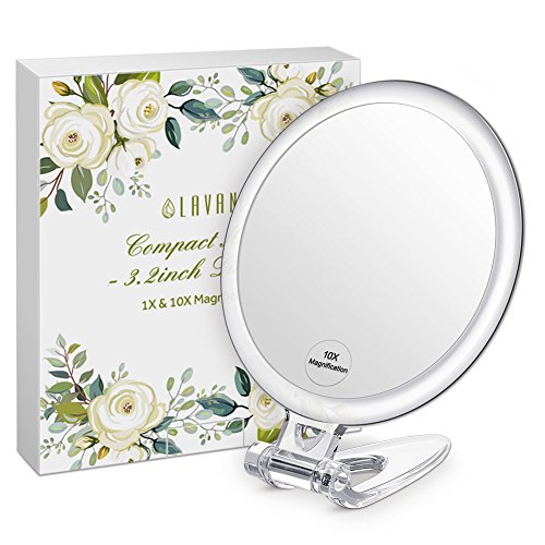 LAVANY Makeup Kosmetikspiegel 3,2 inch Zweiseitiger Schminkspiegel Kompakt-Reisespiegel mit 1X/10X Vergrößerung für den Hand-, Stand- oder Wand-Einsatz, S (Ohne LED)