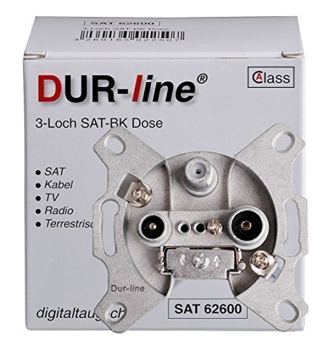 DUR-line Antennendose 3-loch SAT | Kabelfernsehen | DVB-T | Radio | Unicable für Aufputz und Unterputz geeignet (Enddose, digitaltauglich)