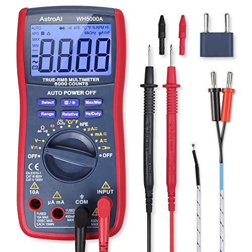 AstroAI Digital Multimeter, True RMS 6000 Counts Advanced Multimeter, messen AC/DC Spannung, AC/DC Strom, Widerstand, Kontinuität, Kapazitanz, Frequenz, Tests Dioden, Transistoren, Temperatur, Rot