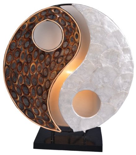 Deko-Leuchte YING YANG NATUR, rund, Natur-Material, Höhe ca. 30 cm, Stimmungsleuchte