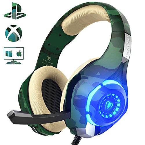 Gaming Headset für PS4 PC, Beexcellent Super Komfortable Stereo Bass 3.5mm LED Camouflage Kopfhörer mit Mikrofon für Xbox One, Laptops, Mac, Tablet und Smartphone