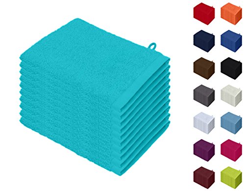 10er Pack Waschhandschuhe, Waschlappen Größe 15x21 cm in Türkis 100% Baumwolle