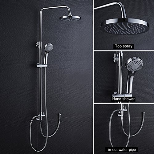 Duschsystem ohne wasserhahn mit Regenbrause und Handbrause, Easy-clean duschset, mit Gleiter, mit schwenkbarem und höhenverstellbarem Regenbrausearm (bei Installation) 79cm - 120cm, chrom