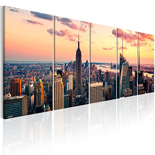 murando - Bilder New York 225x90 cm - Leinwandbilder - Fertig Aufgespannt - 5 Teilig - Wandbilder XXL - Kunstdrucke - Wandbild - Skyline NYC Stadt City d-B-0200-b-m