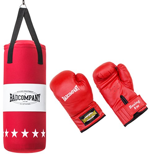 Profi Jugend Box-Set inkl. Canvas Boxsack 60 x 25cm gefüllt und 8-OZ PVC Boxhandschuhe rot