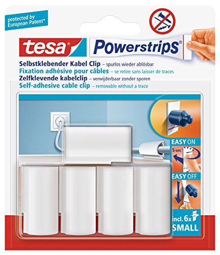 tesa Powerstrips Kabelclip / Kabel Clip selbstklebend / Zur Fixierung von Kabeln / In Weiß / 1 x 5 Stk.