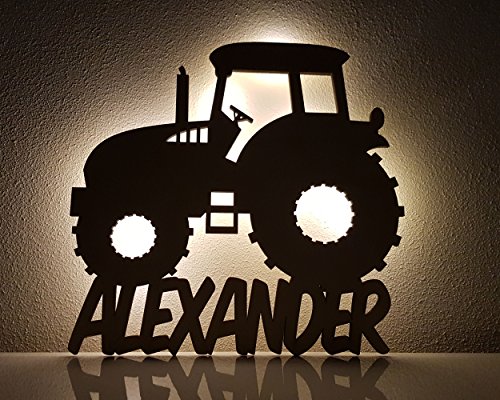 Schlummerlicht / Nachtlicht 'Traktor' personalisiert mit Namen - Optional mit Zugschalter und Lackierung - Neu: 50% dickeres Holz