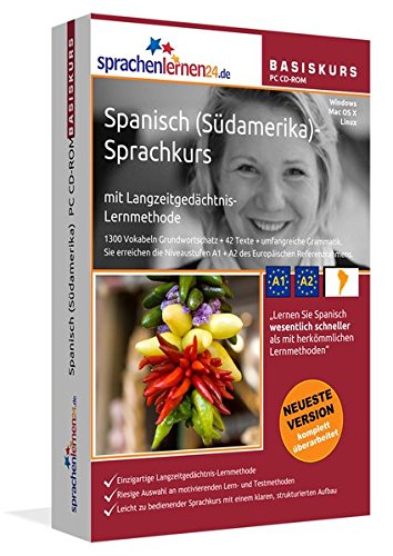 Spanisch (Südamerika)-Basiskurs mit Langzeitgedächtnis-Lernmethode von Sprachenlernen24: Lernstufen A1 + A2. Sprachkurs für Anfänger. PC CD-ROM für Windows 10,8,7,Vista,XP / Linux / Mac OS X
