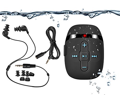 【2018 Neue Version】 HiFi Sound Wasserdicht MP3-Musik-Player Zum Schwimmen und Laufen, Unterwasser-Kopfhörer mit Kurzem Kabel (3 Arten Ohrhörer), Shuffle-Funktion
