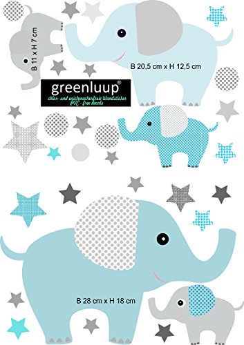 greenluup Öko Wandsticker Kinder Wandaufkleber Elefanten Kinderzimmer Babyzimmer Wanddeko Wandtattoo (Elefanten Blau)