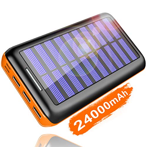KEDRON Externer Akku 24000mAh Solar Powerbank, Solar Ladegerät mit 3 Ausgänge und Lighting & Micro 2 Eingänge Power Bank Handy für Smartphones