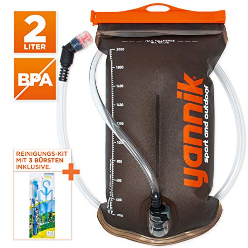 YANNIK Trinksystem 2L mit Beissventil + Reinigungskit | TPU Wasserblase | BPA-frei Trinkblase Trinkbeutel Auslaufsicher Antibakteriell Trinkrucksack