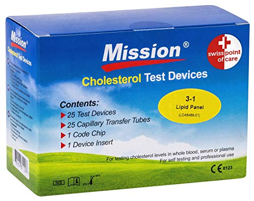 Swiss Point Of Care 3 in 1 Cholesterin Teststreifen und weiteres Messzubehör | 25 Teststreifen, inkl. 25 Kapillar Transferschläuche, 1 Codechip, 1 Geräteeinsatz