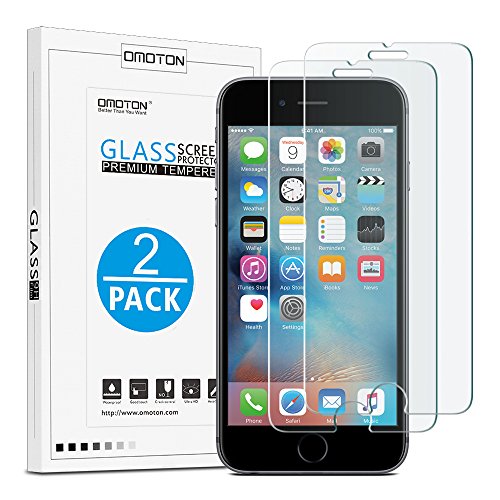 [2 Stück] OMOTON Panzerglas Displayschutzfolie für iPhone 6s und iPhone 6, 9H Härte, Anti-Kratzen, Anti-Öl, Anti-Bläschen, lebenslange Garantie