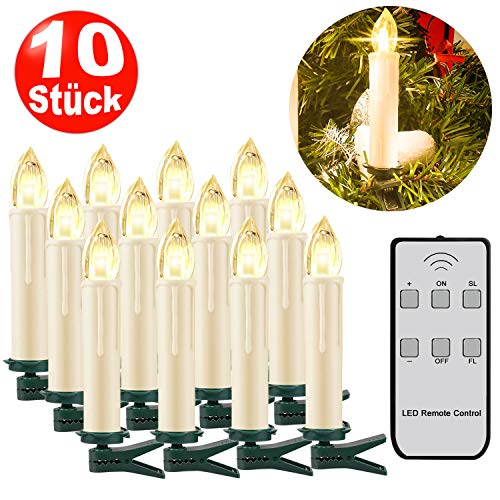 SZILBZ 10Stk Weihnachten LED Kerzen Lichterkette Weihnachtsbaumkerzen weihnachtskerzen Christbaumkerzen mit Fernbedienung Kabellos (Milchweisse Hülle, 10Stk)