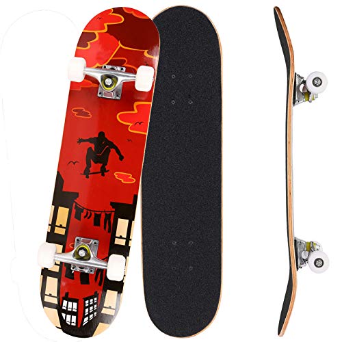 Bunao Skateboard Komplettboard 31 x 8 Zoll mit ABEC-7 Kugellager 9-lagigem Ahornholz für Kinder Jungendliche und Erwachsene, Belastung 100kg
