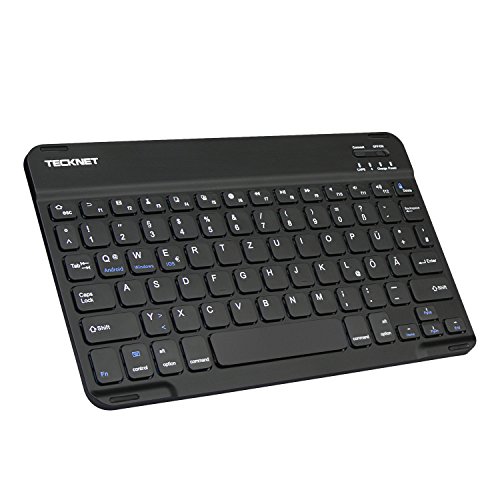TECKNET Bluetooth Tastatur, Ultra Slim Bluetooth Keyboard QWERTZ Deutsche Kabellos Tastatur mit Wiederaufladbarem 6-Monate-Laufzeit-Akku für iOS, Android, Windows und Mac
