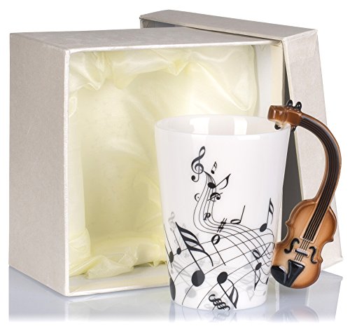 Keramiktasse mit Motiv Henkel - Weiß & Bedruckt 'Violine' Design ca. 0,2l - Tee & Kaffee Tasse zum Verschenken - Grinscard