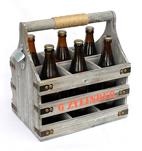 DanDiBo Bierträger mit Flaschenöffner Flaschenträger 6 Zylinder 93540 Flaschenkorb aus Holz Bier