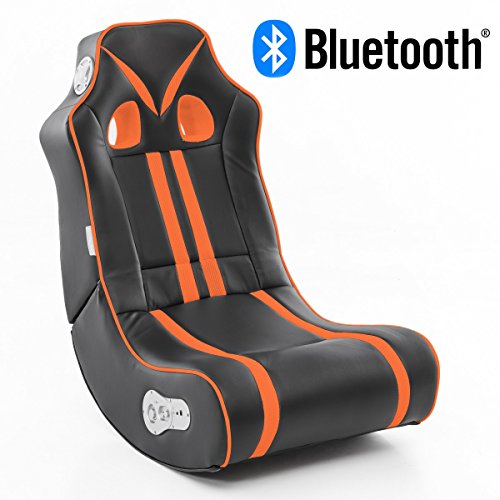 WOHNLING Soundchair NINJA in Schwarz Orange mit Bluetooth | Musiksessel mit eingebauten Lautsprechern | Multimediasessel für Gamer | 2.1 Soundsystem - Subwoofer | Music Gaming Sessel Rocker Chair