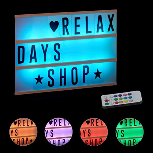 Relaxdays Lightbox mit Farbwechsel, Leuchtkasten, 85 Buchstaben & Symbole, 3 Zeilen, Lichtbox batteriebetrieben, weiß