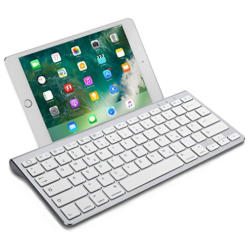 OMOTON Wireless Deutsche Bluetooth Tastatur / Keyboard (ultraschlanke) für Apple iPad Air, iPad Pro, iPad Mini,iPhone x,iPhone 8 / 7 /6s Plus, iPhone 8/7/6 /6s,und andere iOS Gerät,QWERTZ, mit Halterung