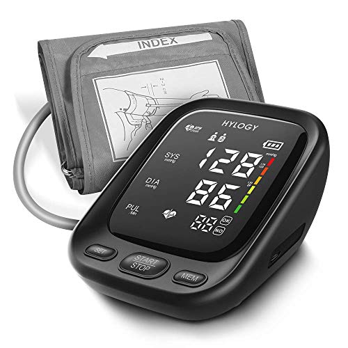 Oberarm Blutdruckmessgerät, HYLOGY Digital Vollautomatisch Blutdruckmessgerät und Pulsmessung, Großes LED Display und Große Manschette, 2x90 Dual-User-Modus（Mehrweg）
