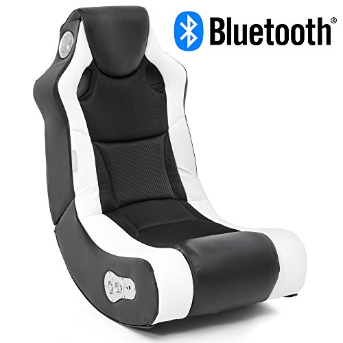 WOHNLING Soundchair BOOSTER in Schwarz Weiß mit Bluetooth | Musiksessel mit eingebauten Lautsprechern | Multimediasessel für Gamer | Musiksessel 2.1 Soundsystem - Subwoofer | Music Gaming Rocker Racing Chair