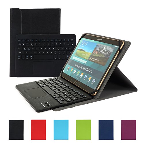 Besmall Wireless Touch Bluetooth Drahtlose Tastatur mit QWERTZ Tastaturlayout für Android Windows Tablet Smartphone(Mit PU-Hülle,Schwarz)