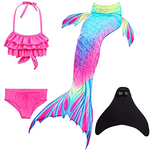 ShePretty Mädchen Meerjungfrauenschwanz Bikini Set Zum Schwimmen mit Meerjungfrau Flosse Badeanzüge Prinzessin Cosplay Kostüm,DH52,140