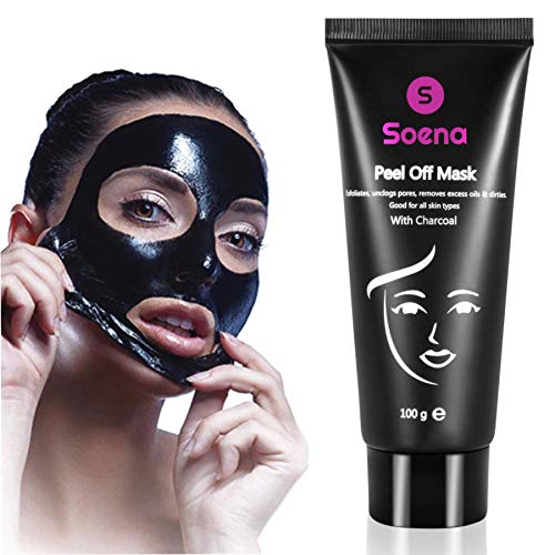 SOENA Blackhead Maske | XXL Tube 100 ml | Schwarze Aktivkohle Peel-Off Black Mask gegen Mitesser | Anti Aging Maske | Gesichtsmaske zum abziehen gegen unreine Haut -Der Porenreiniger für Ihr Gesicht