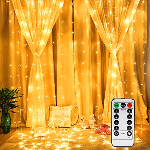 Vegena LED USB Lichtervorhang 3m x 3m, 300 LEDs Lichterkettenvorhang mit 8 Modi Lichterkette Gardine für Partydekoration Schlafzimmer Innenbeleuchtung Weihnachten Deko Warmweiß [Energieklasse A+++]