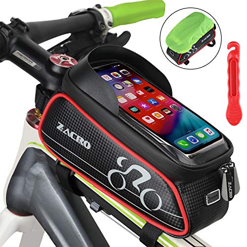 Zacro 3 in 1 Fahrrad Rahmentasche - Wasserdicht Handyhalter Fahrrad Handytasche Handy - Oberrohrtasche mit Kopfhörerloch - Fahrrad Reifenheber Reflektierend für Smartphone unter 6,0 Zoll