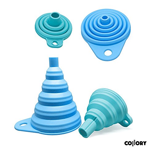 Collory Silikon-Trichter Satz faltbar (2 Stück) für Küche und Haushalt | Einfüllhilfe Set | Hitzebeständig -30°C - +230°C | Lebensmittelecht | Zusammenklappbar | 2er-Set: Blau (groß+klein)